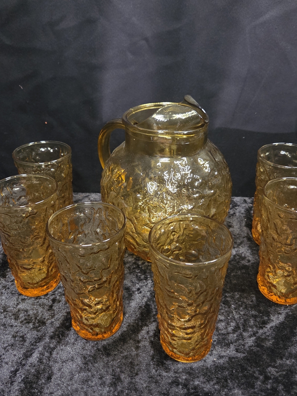 ANCHOR HOCKING Milano Honey Gold Pitcher & Flat Tumbler 7 Pc Set